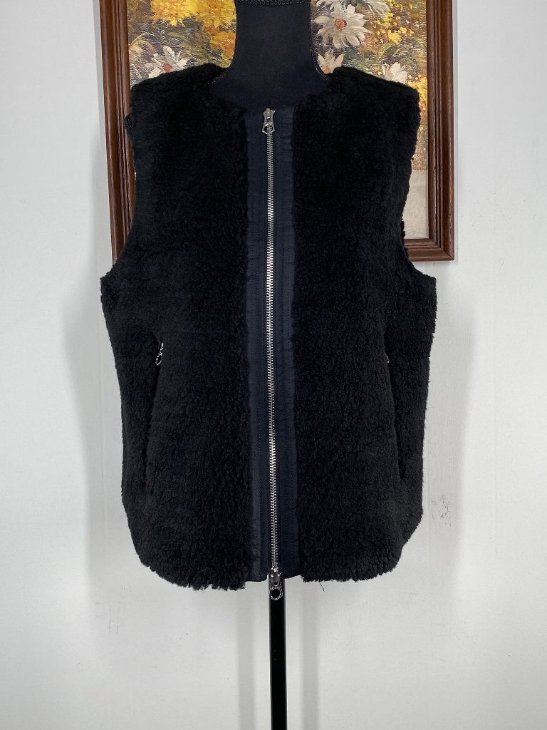 Madewell Sherpa Vest Jacket Women's Large Black Faux Fur Casual B2277 Nwt